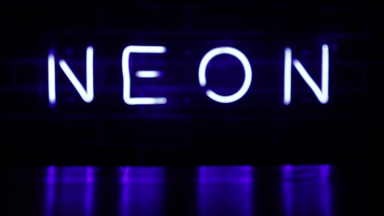 A neon sign fully lit